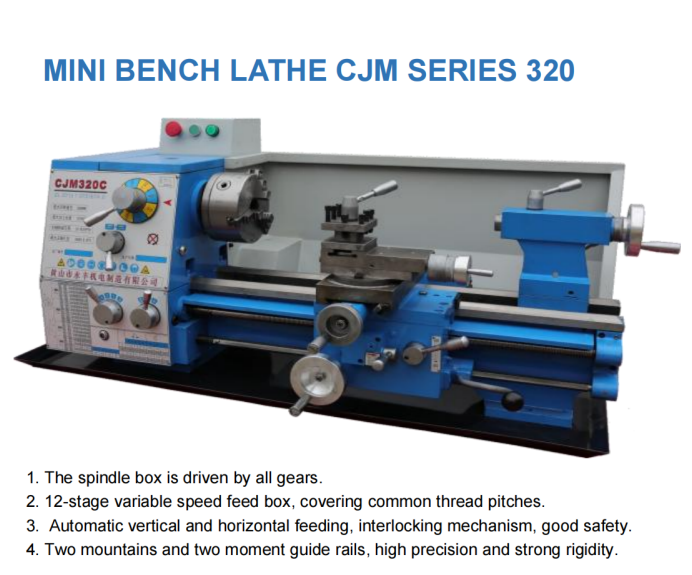 CJM320 Mini Bench Lathe: High-Rigidity Gear-Driven Lathe for Precision Turning and Threading