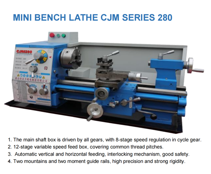 CJM Series 280 Mini Bench Lathe: High-Precision Gear-Driven Turning Machine for Metalworking